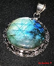 Beautiful Labradorite Round 925 Silver Gemstone Pendant. Large 3876