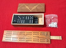 Nice Box of Dominoes & 5 Dice Plus a Cribbage Board With 4  Pegs