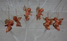 Vtg Cherubs / Angels Christmas Tree Decorations x 6- Plastic 1970s Hong Kong