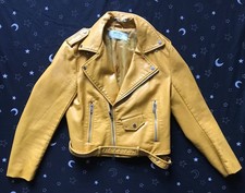 Zara Basic Mustard Yellow Faux Leather Biker Jacket Ladies Size EUR M