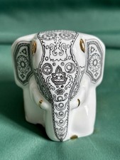 Empty gold trimmed Sri Lanka Elephant Porcelain Ceylon Tea Caddy.