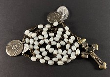 Vintage German Catholic Rosary White Beads w/ Medals & Crucifix Marked GM1315221