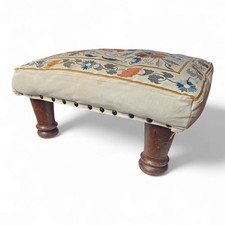 vintage Upholstered Cushioned Square Studded Foot stool on wooden turned legs