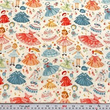Michael Miller Retro Paper Dolls & Florals Cotton Fabric by the HALF YARD