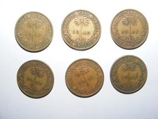 BRITISH WEST AFRICA ONE SHILLING COIN X 6 KING GEORGE VI 1940s PALM TREE