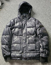 DIESEL Down Jacket Men's LARGE Black Puffer Hooded Shiny 