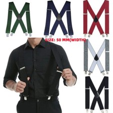 Heavy Duty Men Trousers Wide Braces with 4 Strong Clips X Style Suspenders Belts