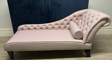 Chaise Longue Sofa Handmade Accent Chair Textured Pink Linen Fabric NEW