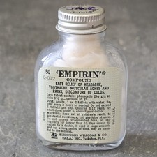 Vintage Empirin Compound Glass Pill Bottle Painkiller Tablets Medicine Contents