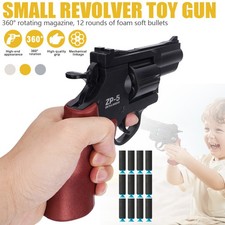 360° Rotating Toy Revolver Gun+12 Foam Soft Bullets Magazine HandGun For Kids AU