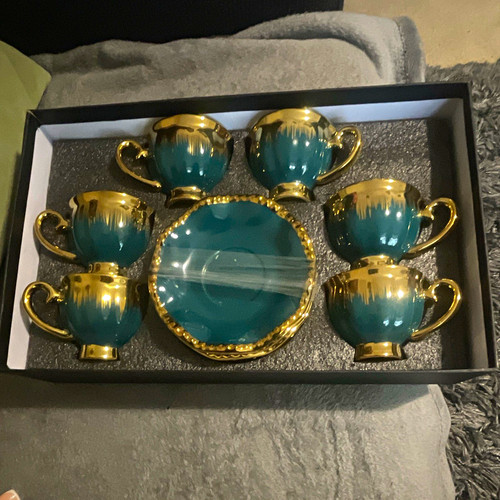 Teal gold ceramic tea - gold, cup