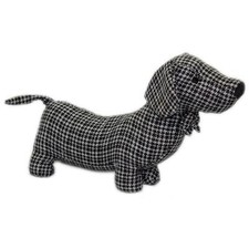 Herringbone Fabric Sausage Dog Doorstop 35Cm ~ Black Dachshund Puppy Door Stop