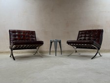 Barcelona Chair Pair Leather Lounge Brown Bauhaus Armchair DEL POSSIBLE