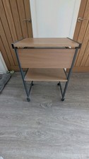 brown, wooden, compact desk 