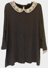 Ladies 3/4 Sleeved Polkadot Top With Lace Trim Collar - TU - Size 18