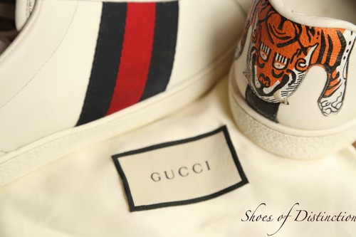 Gucci ace white leather tiger - white,
