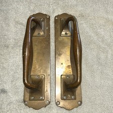 Edwardian Door Handles brass push and Pull 13” shaped heavy Pair ready to fit