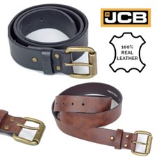 JCB Classic Leather Belt Genuine Mens Leather Lined Belts Work Brass Style Belt
