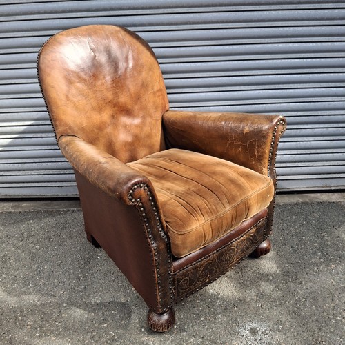 Antique leather club chair - club,