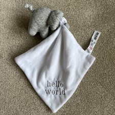 Little Nutmeg Grey Teddy elephant Baby Comforter hello world white soft toy