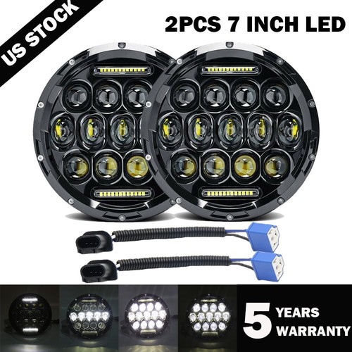7inch round black - round, led