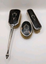 Antique 1920/30s 3 Piece Hallmarked Silver Tortoiseshell Dressing Table Set