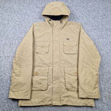 Fred Perry Jacket Mens Medium Beige Field Parka Utility Coat Mods Casual Hooded