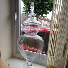 Vintage very large apothecary/sweet jar lidded 23" tall clear ribbed glass
