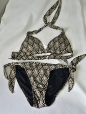 Fatface Black & Cream Floral  Halter Neck Bikini  Uk 8 Holiday Cruise Beach Wear