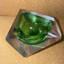 Glass ashtray Green & Clear, by Flavio Poli for Seguso, in Murano Sommerso glass