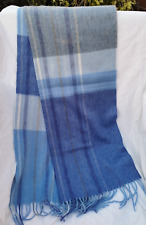 100% Cashmere Quality Scarf with fringe, 3 Tone Blue Barcode Check, 180 x 25cm