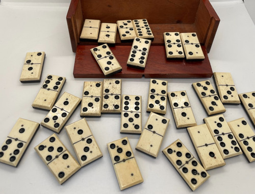 Antique bone ebony dominoes - dominoes, in