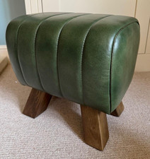 Green Leather Stool / Footstool Wood Legs Pommel Horse Style Retro Vintage
