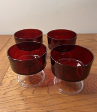 4 Luminarc French Ruby Red Glass Sundae Trifle Dessert Bowl Dishes Vintage 70’s