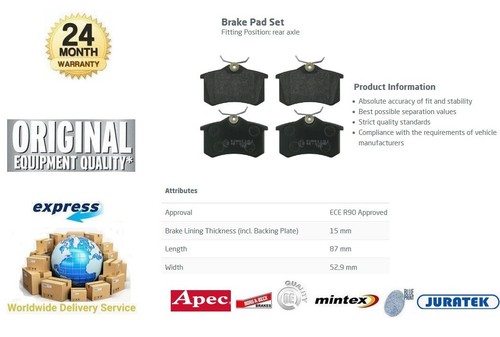 Rear axle brake pads set - brake, for