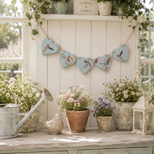 Handmade bird heart - heart, garland