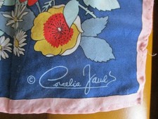 Cornelia James Vintage Silk Scarf Blue Floral Pattern 26" Square