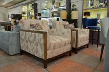 Chester Arm Chairs Sofa. com Pair 2 Chairs Sandstorm Pyramid Fabric Wood Frame