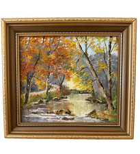 Vintage Folk Art Oil Painting, SINNINGTON WOODS North Yorkshire, Valerie Barnaby