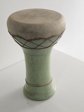 Vintage green ceramic darbuka drum – 35cm tall – handmade look – used