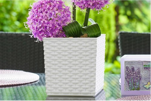 Plant pot rattan - square, flower