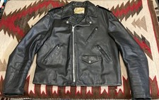 Schott Perfecto Leather Jacket Coat 46 Long Black Motorcycle Vintage Worn 1970s