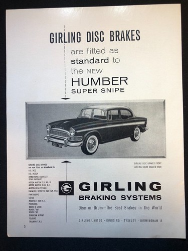 Girling brakes humber super - humber,