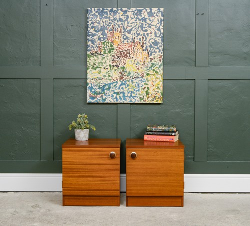 Pair mid century teak bedside - pair,