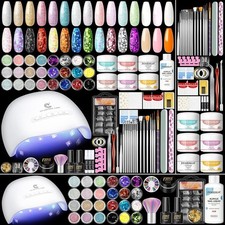 74Pcs Acrylic Nail Kit with Lamp,6 Colours Acrylic Powder and Liquid Set, 24Pcs