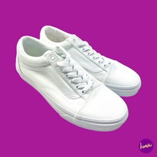 VANS Men's Old Skool Canvas Trainers, Lace Ups in True White, UK 10.5/EU 45