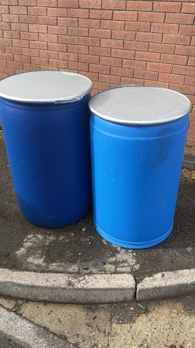 Blue plastic drum barrel with - barrel,