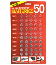 NEW 50 ASSORTED BUTTON CELL WATCH BATTERY BATTERIES AG 1 / 3 / 4 / 10 / 12 / 13