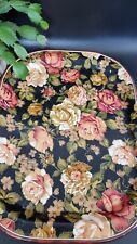 Vintage Floral Bamboo Serving Tray Kitchenalia Retro 17in X 13in