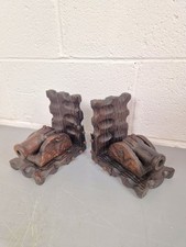 Vintage Pair Of Hand Carved 1960's Medieval Style Wooden Canon Bookends, Holders